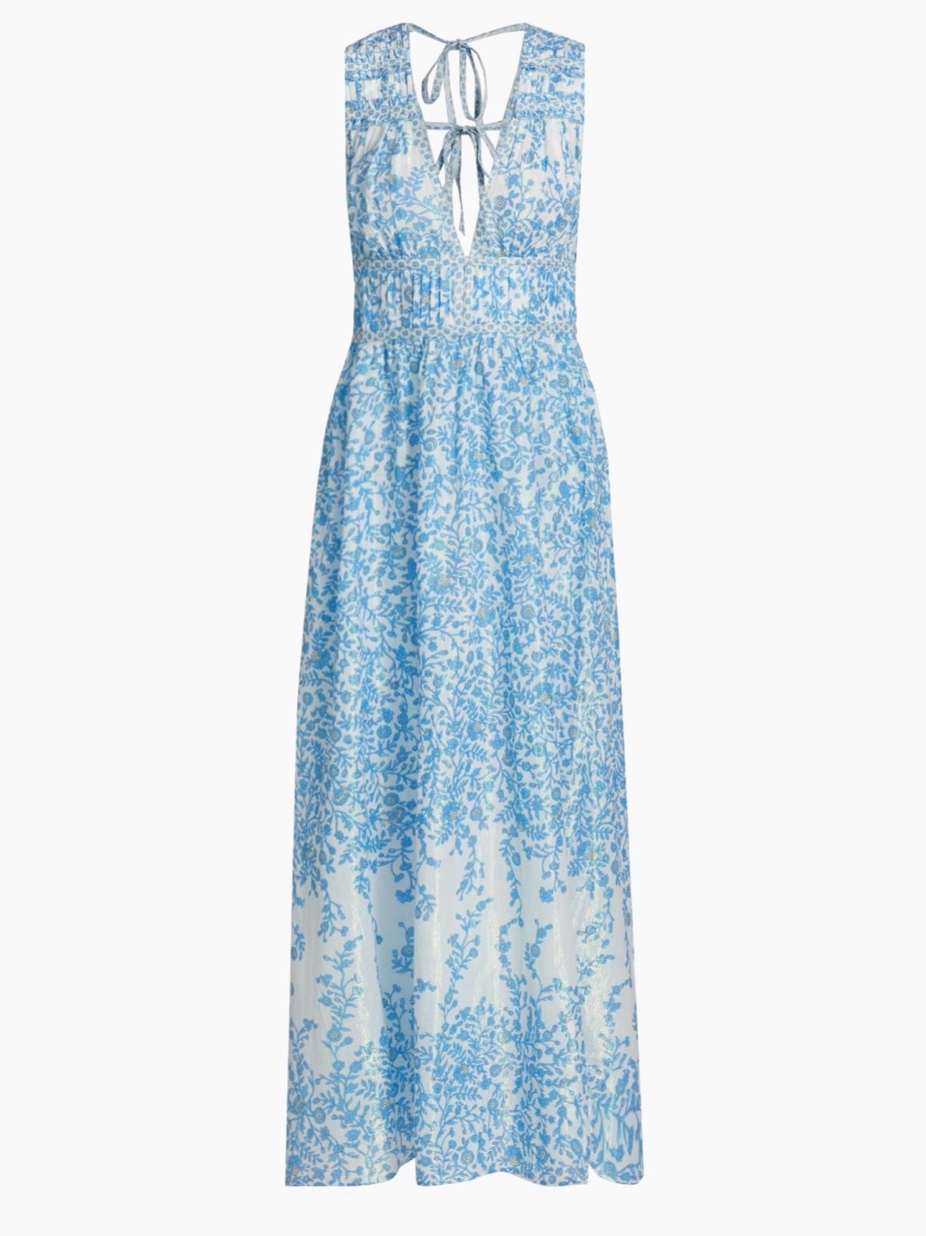 Poupette St Barth Chiara Floral Cotton Maxi Dress Large Blue Lazuli Nwt